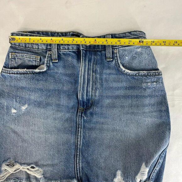 Distressed Blue Denim Mini Skirt - Trendy Fashion Staple - Size 26 - Picture 4 of 9